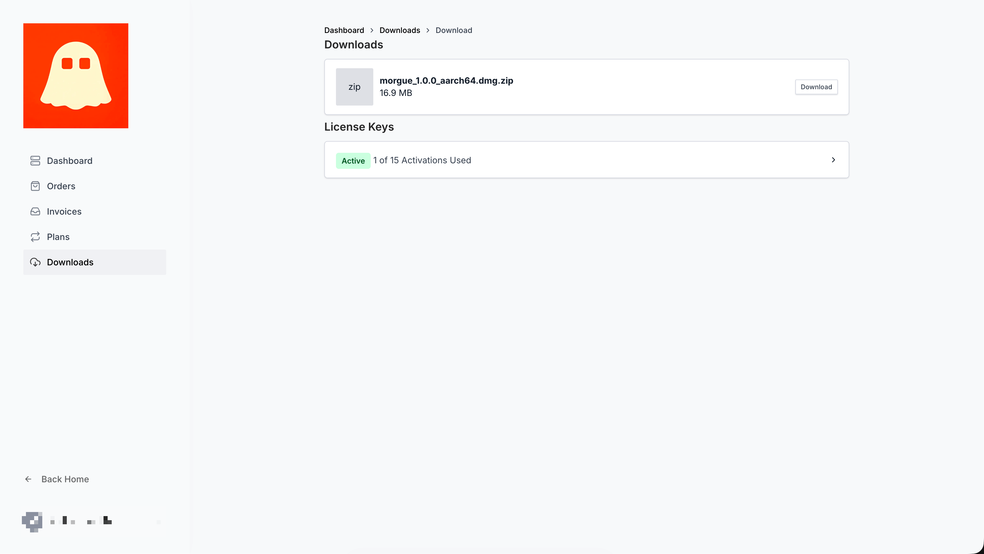 The account dashboard showing registered devices on your license