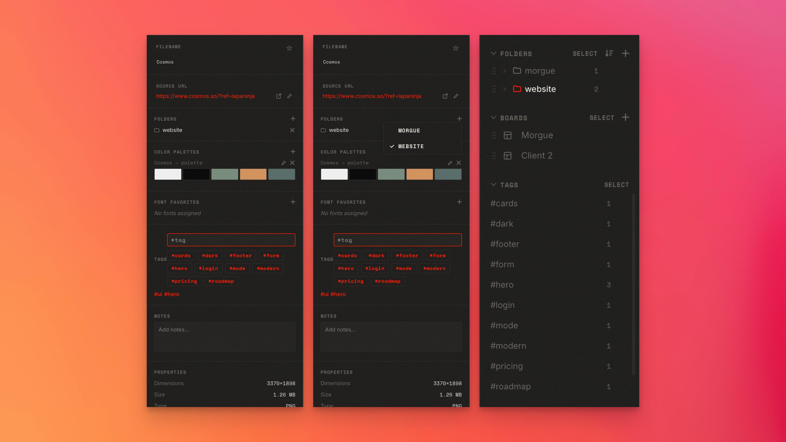 The sidebar with folders and tags alongside the asset grid